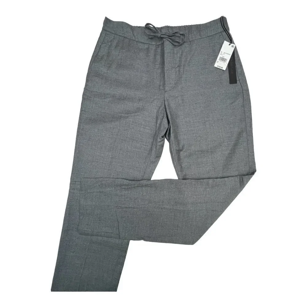 Dylan Gray Men Grey Virgin Wool Slim-Fit Elastic Waistband Dress Pants US 33